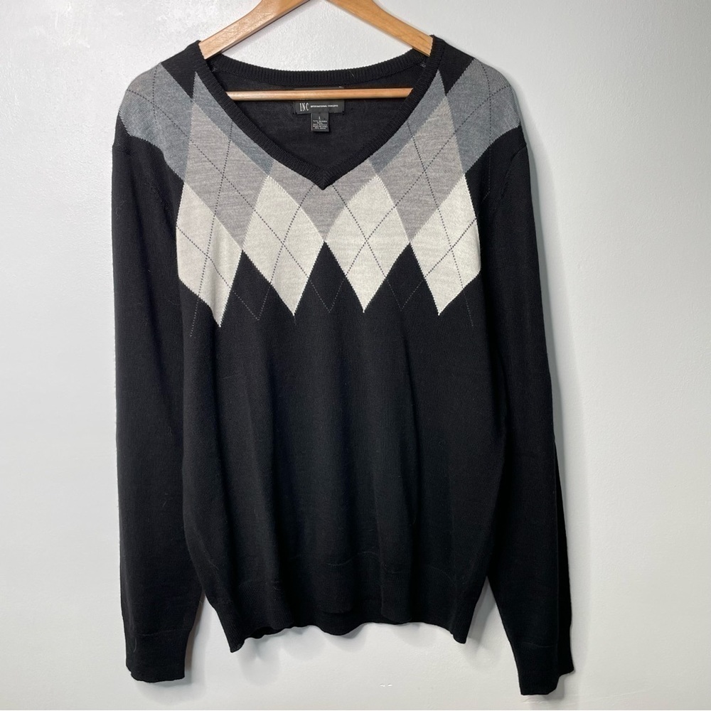 Vintage Black and Gray V-Neck Sweater - Picture 3 of 5